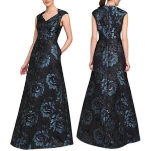 Kay Unger Isabetta Jacquare Evening Gown Flint Multi Color Size 8